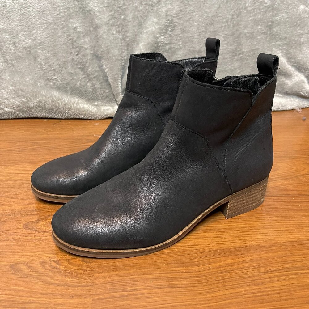 Lucky Brand Size 9M LP Prenma Haze Black Leather Ankle Boots Block Heel Zipper